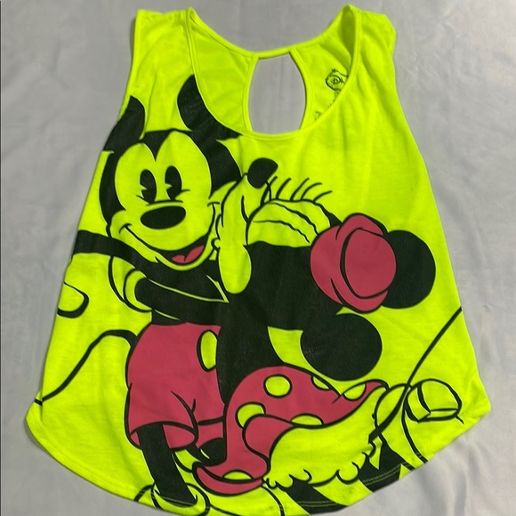 Disney Neon Yellow Tank Top with Mickey and Minnie - Picture 1 of 5